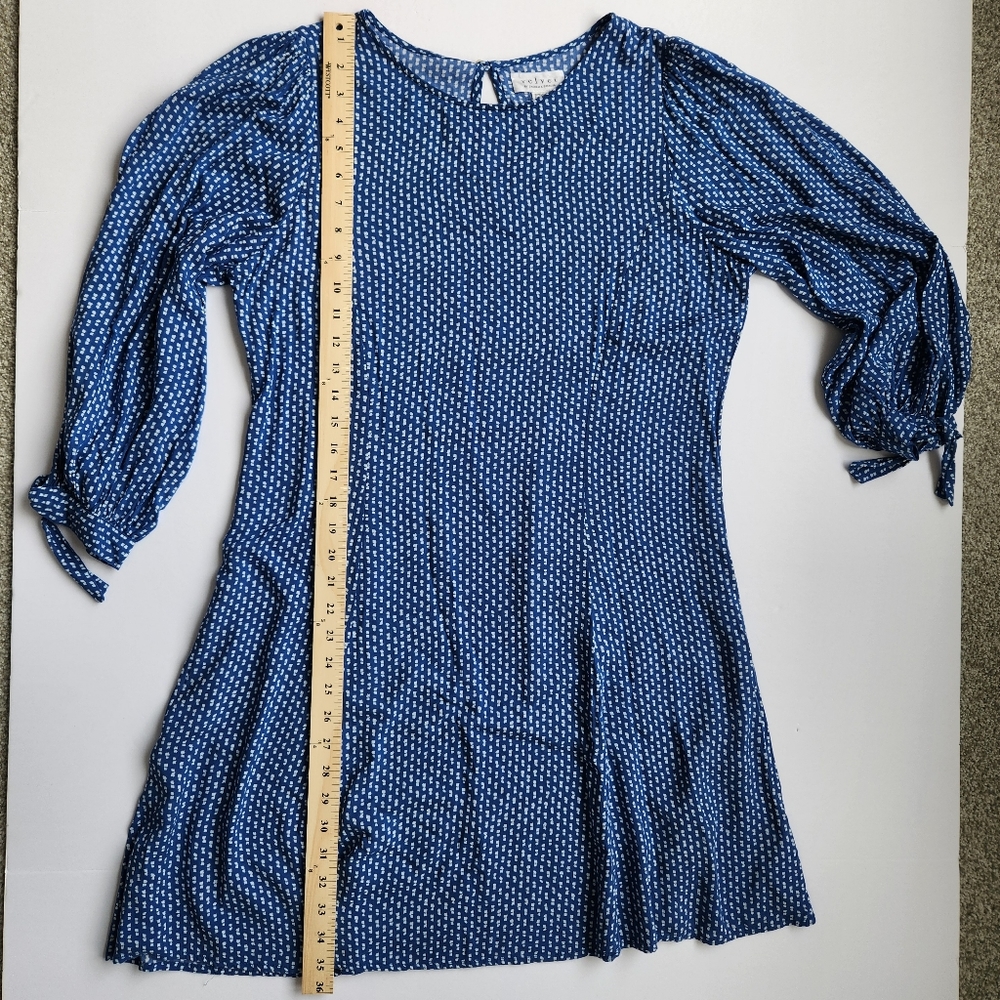 Velvet By Graham And Spencer Marnita Dress Blue White Print Lightweight Large - Picture 14 of 16